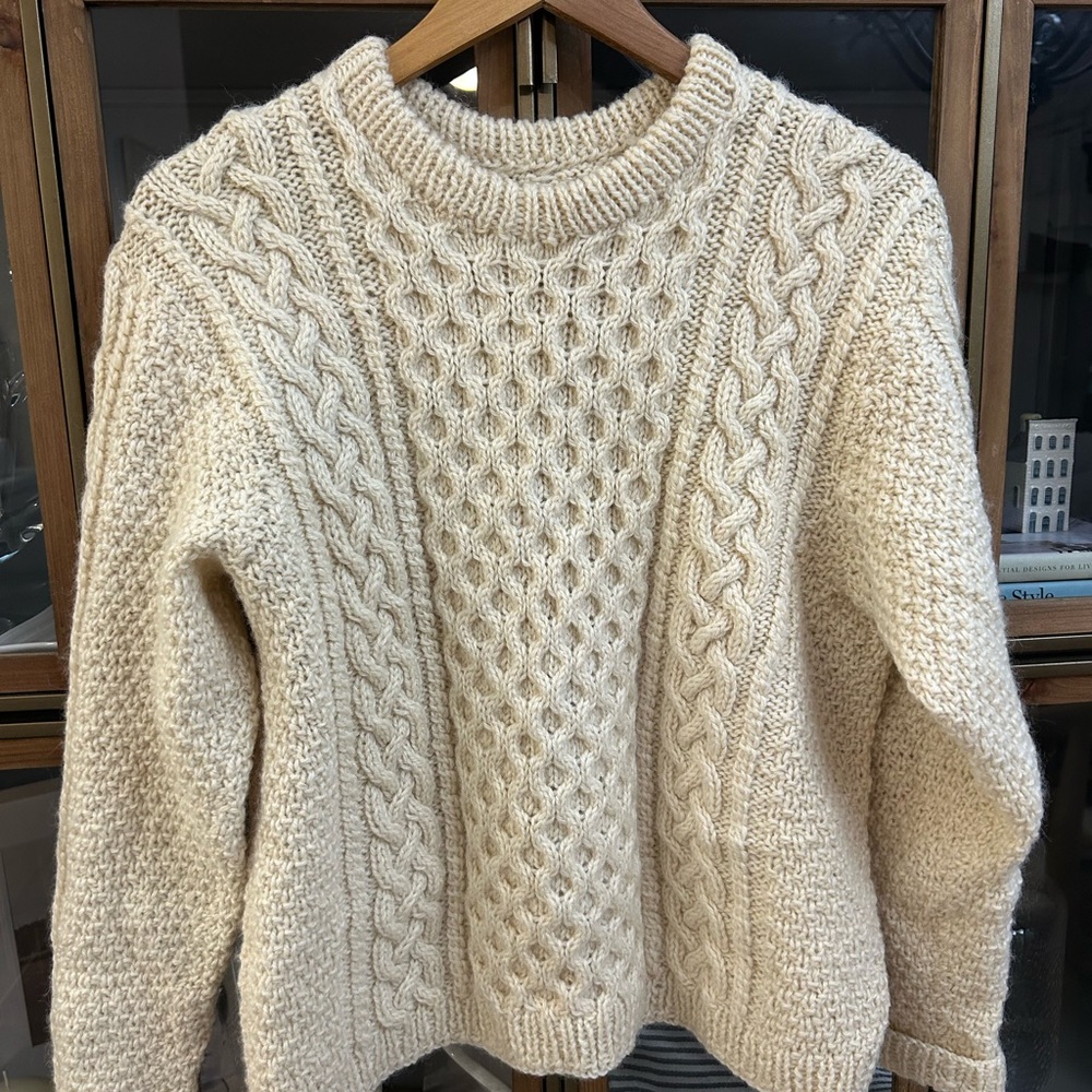 Hand Knitted 100% Wool Cable Knit Sweater - Picture 3 of 10